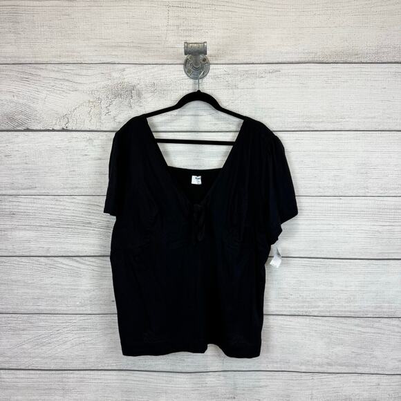 Old Navy Plus Size Black Knot Front Short Sleeve Blouse Size XXL - Picture 1 of 7